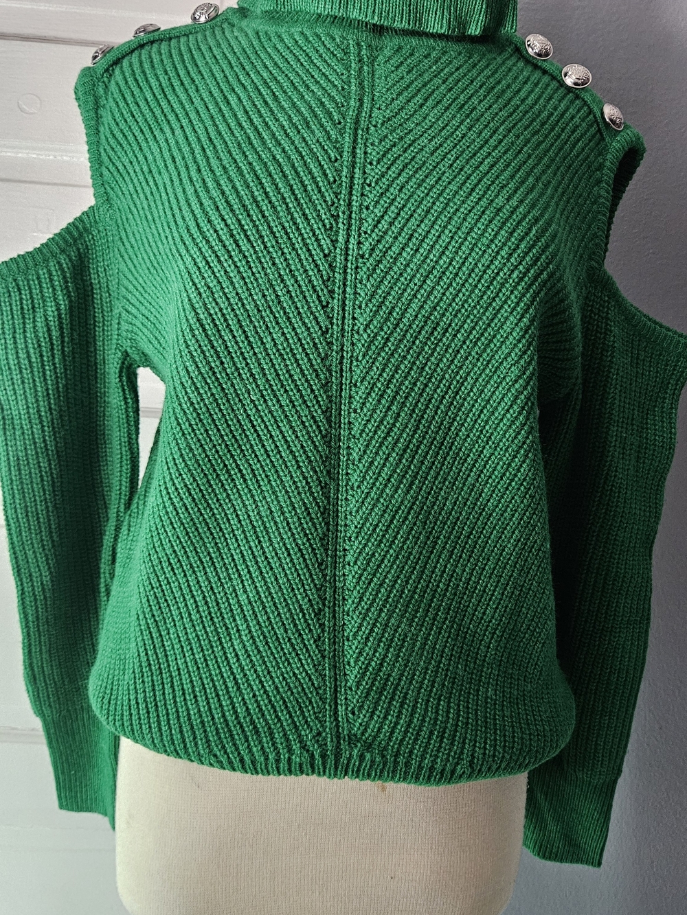 I.N.C. Green Cold-Shoulder Ribbed Turtleneck Sweater